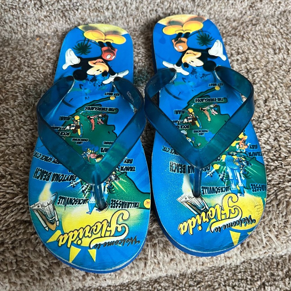 Mickey Mouse Welcome to Florida Flip Flops Sandals.